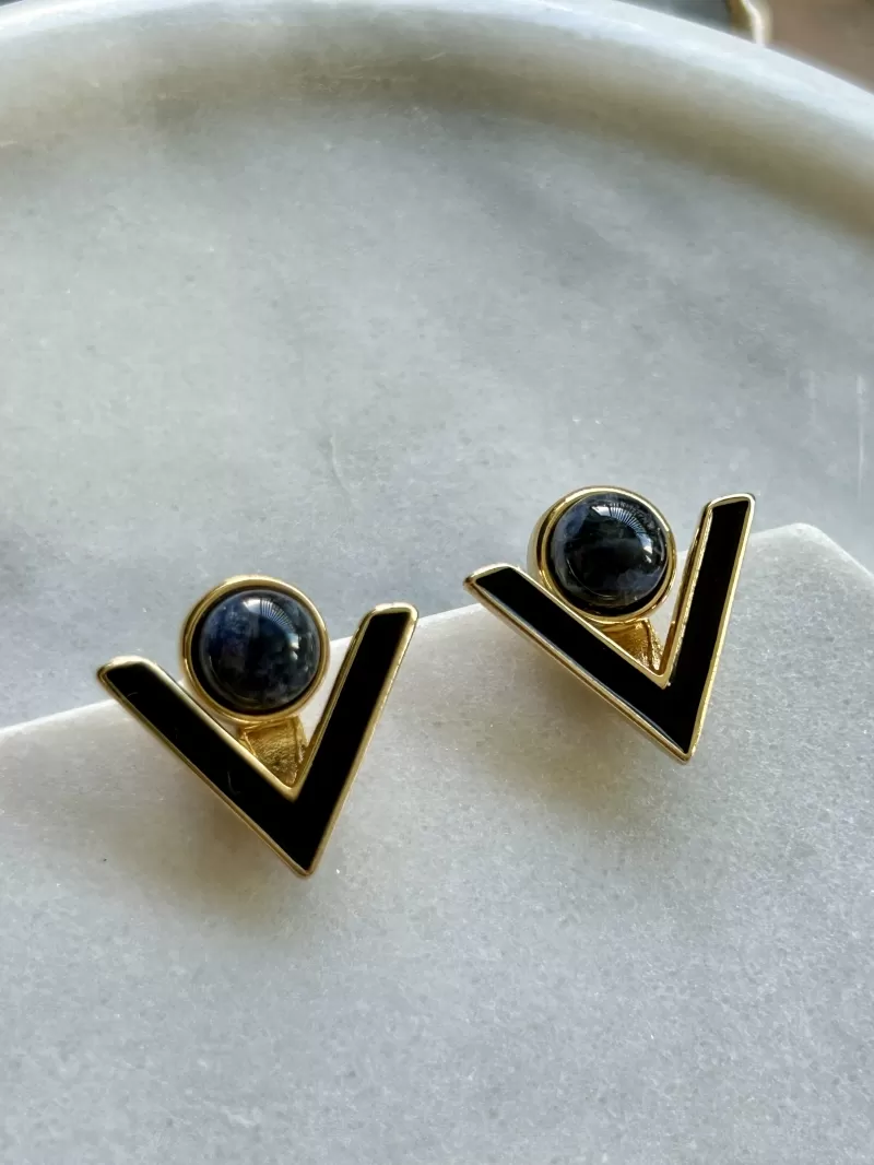 Mikabe - Earring Ear Jacket Black and Sodalite Enamel - MK1711 Mikabe - Earring Ear Jacket Black and Sodalite Enamel - MK1711