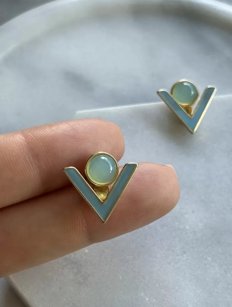 Mikabe - Sky Blue Agate Enameled Earring Ear Jacket - MK1713 Mikabe - Sky Blue Agate Enameled Earring Ear Jacket - MK1713
