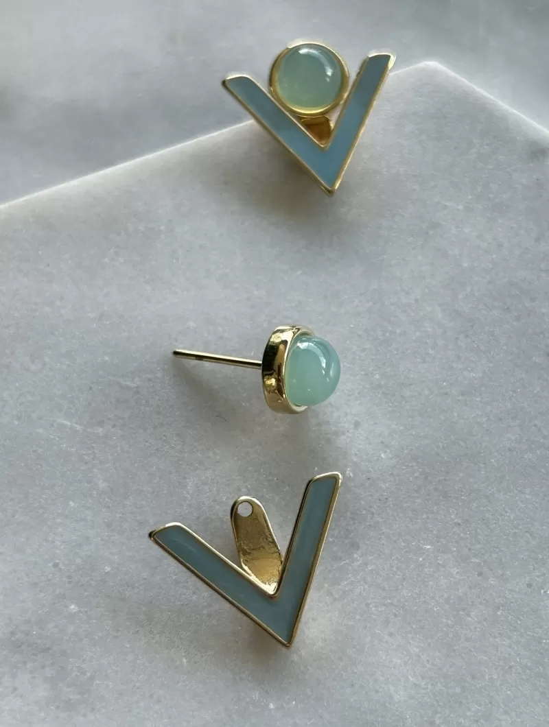 Mikabe - Sky Blue Agate Enameled Earring Ear Jacket - MK1713 Mikabe - Sky Blue Agate Enameled Earring Ear Jacket - MK1713