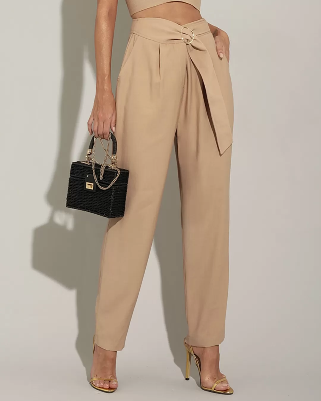 Miss Misses - Miss Misses Pants With Buckle Detail Beige - 54197BEGE Miss Misses - Miss Misses Pants With Buckle Detail Beige - 54197BEGE