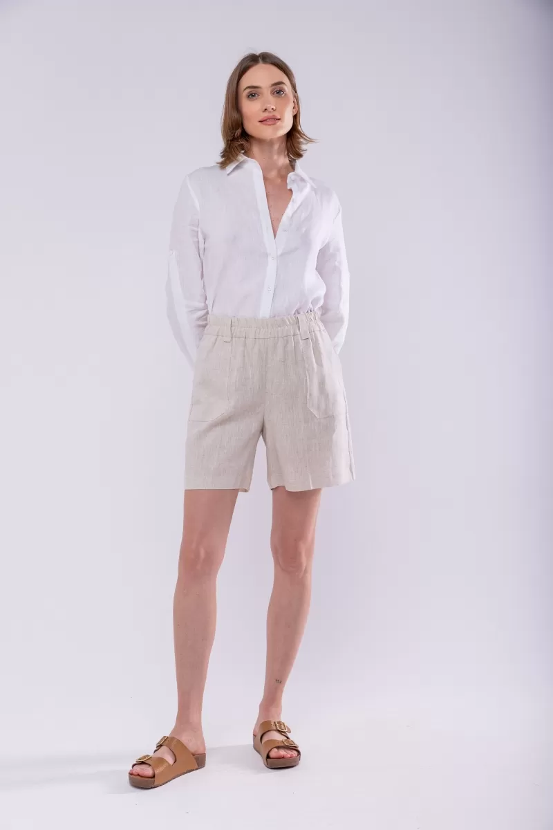 Hidrogênio - 100% LINEN BERMUDA SHORTS WITH NATURAL ELASTIC STITCH - 19888182