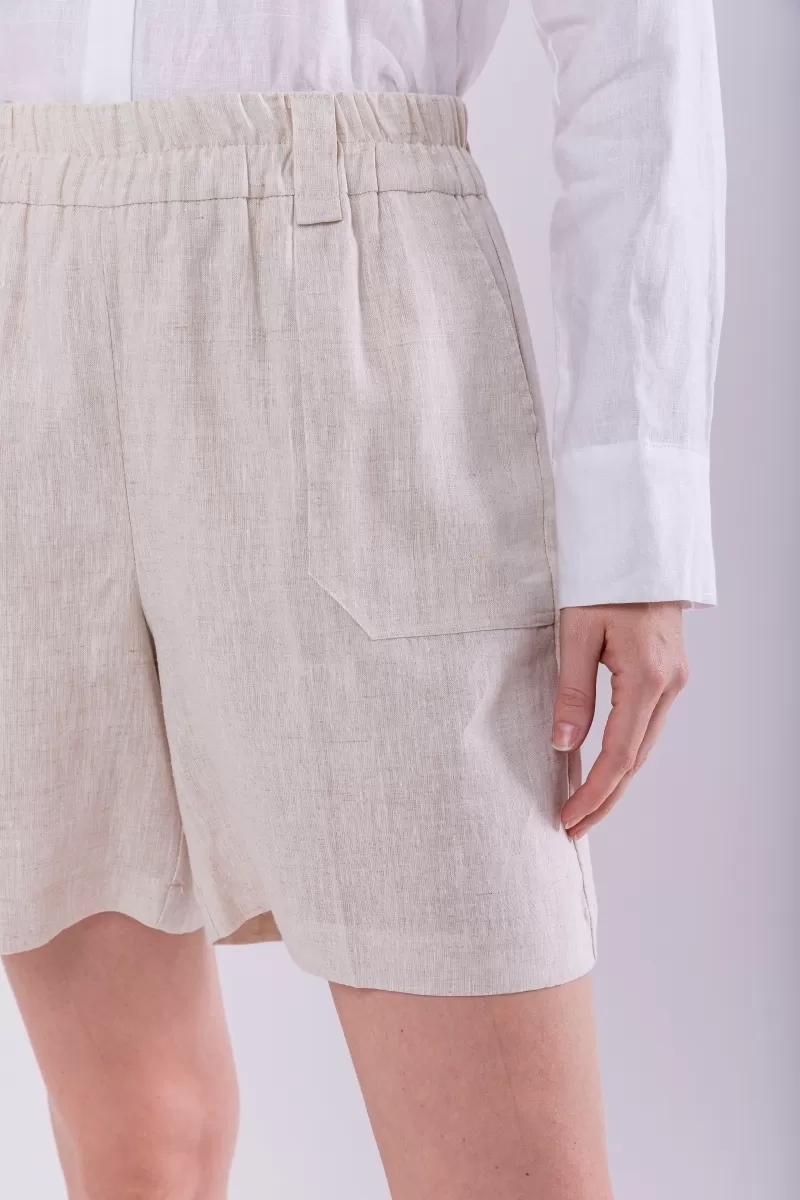 Hidrogênio - 100% LINEN BERMUDA SHORTS WITH NATURAL ELASTIC STITCH - 19888182
