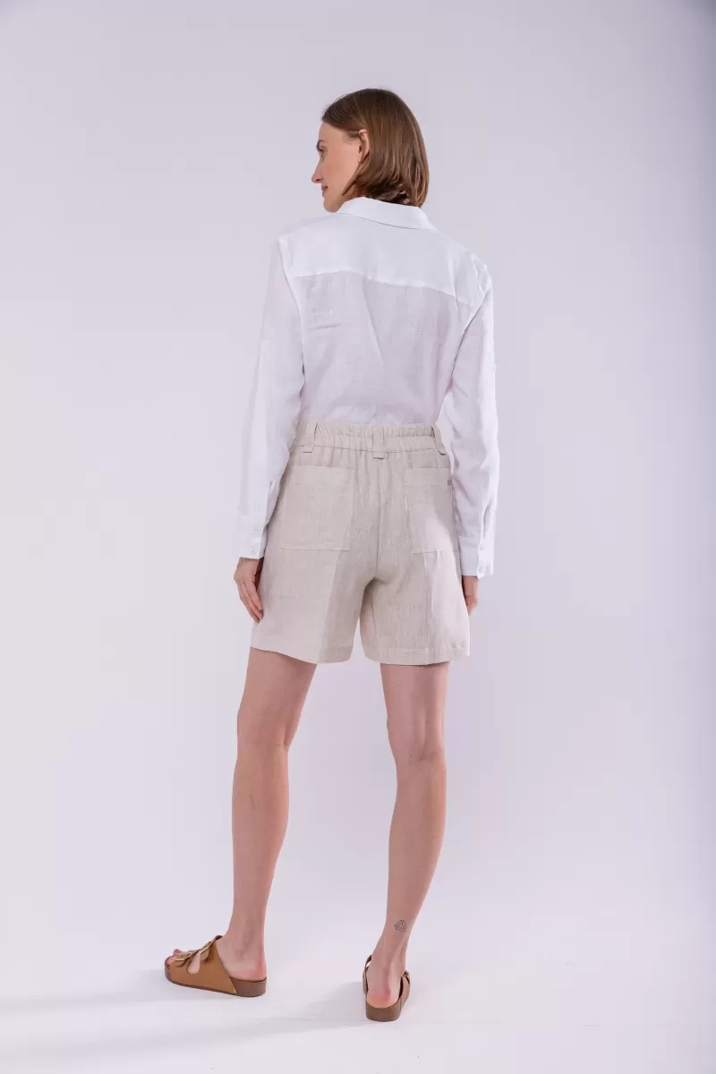 Hidrogênio - 100% LINEN BERMUDA SHORTS WITH NATURAL ELASTIC STITCH - 19888182