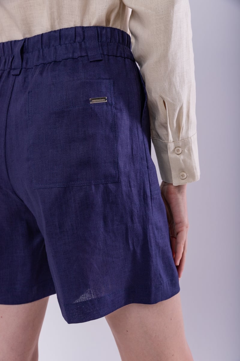 Hidrogênio - 100% LINEN BERMUDA SHORTS WITH NAVY ELASTIC BAND - 19888004 Hidrogênio - 100% LINEN BERMUDA SHORTS WITH NAVY ELASTIC BAND - 19888004