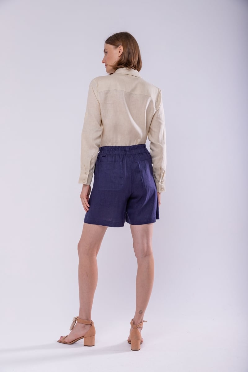 Hidrogênio - 100% LINEN BERMUDA SHORTS WITH NAVY ELASTIC BAND - 19888004 Hidrogênio - 100% LINEN BERMUDA SHORTS WITH NAVY ELASTIC BAND - 19888004