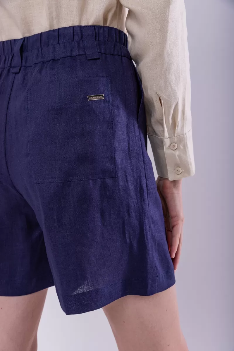 Hidrogênio - 100% LINEN BERMUDA SHORTS WITH NAVY ELASTIC BAND - 19888004