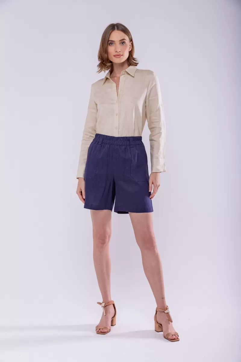 Hidrogênio - 100% LINEN BERMUDA SHORTS WITH NAVY ELASTIC BAND - 19888004