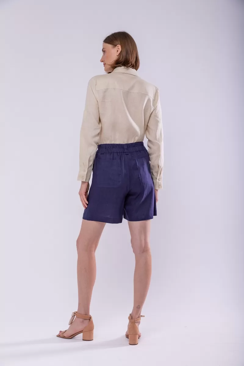 Hidrogênio - 100% LINEN BERMUDA SHORTS WITH NAVY ELASTIC BAND - 19888004