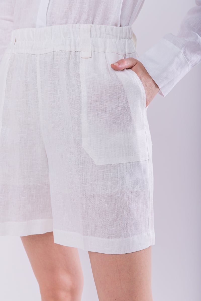 Hidrogênio - 100% LINEN BERMUDA SHORTS WITH OFF-WHITE ELASTIC BACK - 19888018 Hidrogênio - 100% LINEN BERMUDA SHORTS WITH OFF-WHITE ELASTIC BACK - 19888018