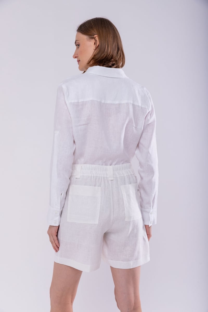 Hidrogênio - 100% LINEN BERMUDA SHORTS WITH OFF-WHITE ELASTIC BACK - 19888018 Hidrogênio - 100% LINEN BERMUDA SHORTS WITH OFF-WHITE ELASTIC BACK - 19888018