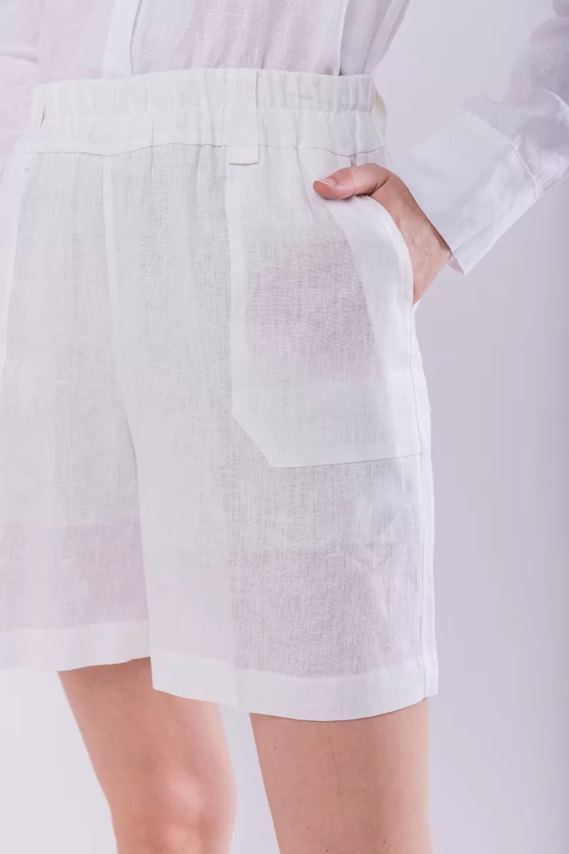 Hidrogênio - 100% LINEN BERMUDA SHORTS WITH OFF-WHITE ELASTIC BACK - 19888018