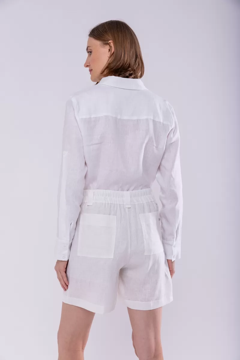 Hidrogênio - 100% LINEN BERMUDA SHORTS WITH OFF-WHITE ELASTIC BACK - 19888018