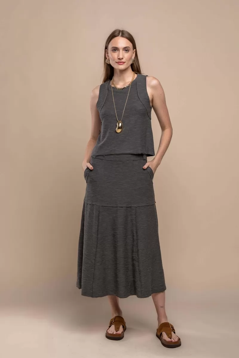 Hidrogênio - EVASE MIDI THREAD SKIRT GRAY - 19805030 Hidrogênio - EVASE MIDI THREAD SKIRT GRAY - 19805030