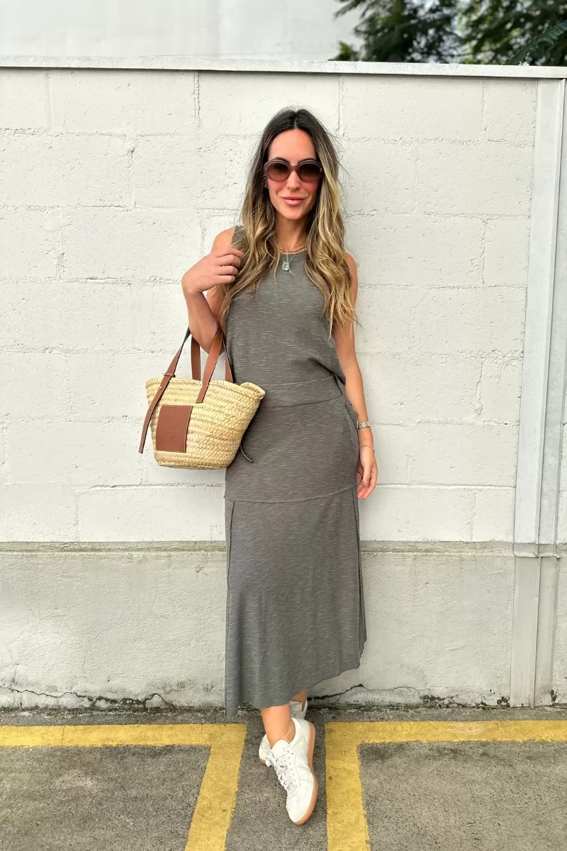 Hidrogênio - EVASE MIDI THREAD SKIRT GRAY - 19805030 Hidrogênio - EVASE MIDI THREAD SKIRT GRAY - 19805030