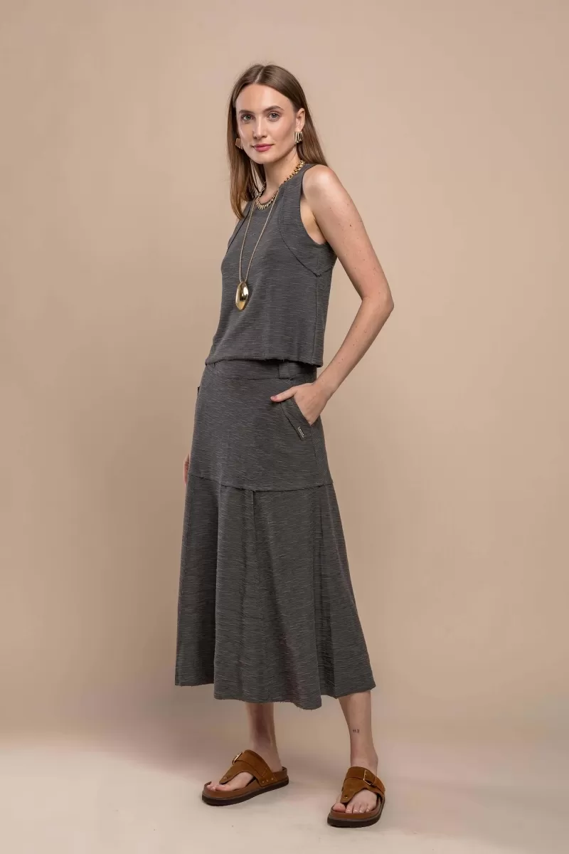 Hidrogênio - EVASE MIDI THREAD SKIRT GRAY - 19805030 Hidrogênio - EVASE MIDI THREAD SKIRT GRAY - 19805030