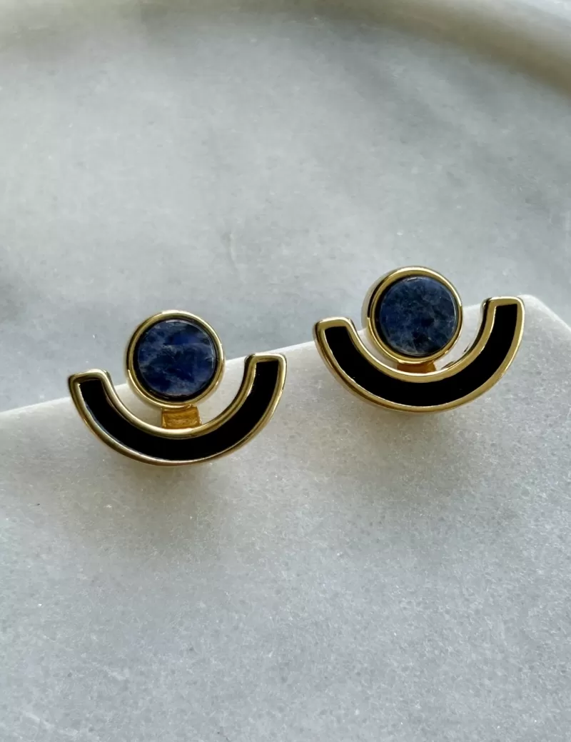 Mikabe - Earring Ear Jacket Semi Circle Enameled Black and Sodalite - MK1717 Mikabe - Earring Ear Jacket Semi Circle Enameled Black and Sodalite - MK1717