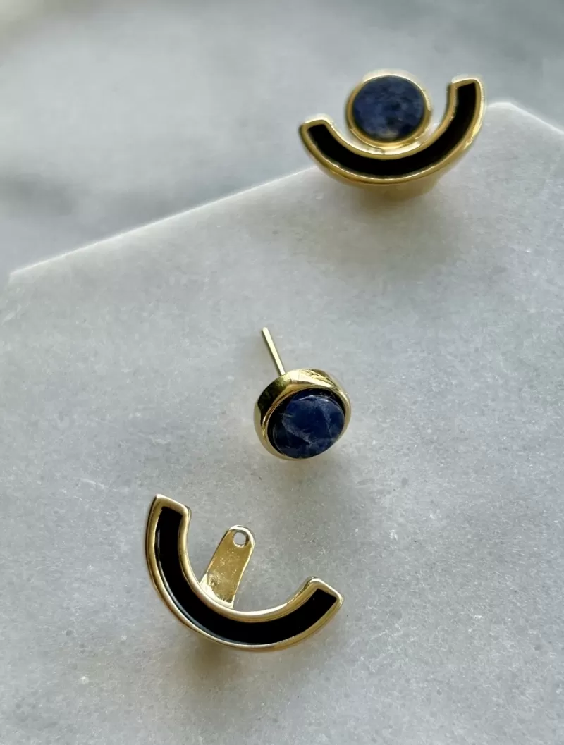 Mikabe - Earring Ear Jacket Semi Circle Enameled Black and Sodalite - MK1717 Mikabe - Earring Ear Jacket Semi Circle Enameled Black and Sodalite - MK1717