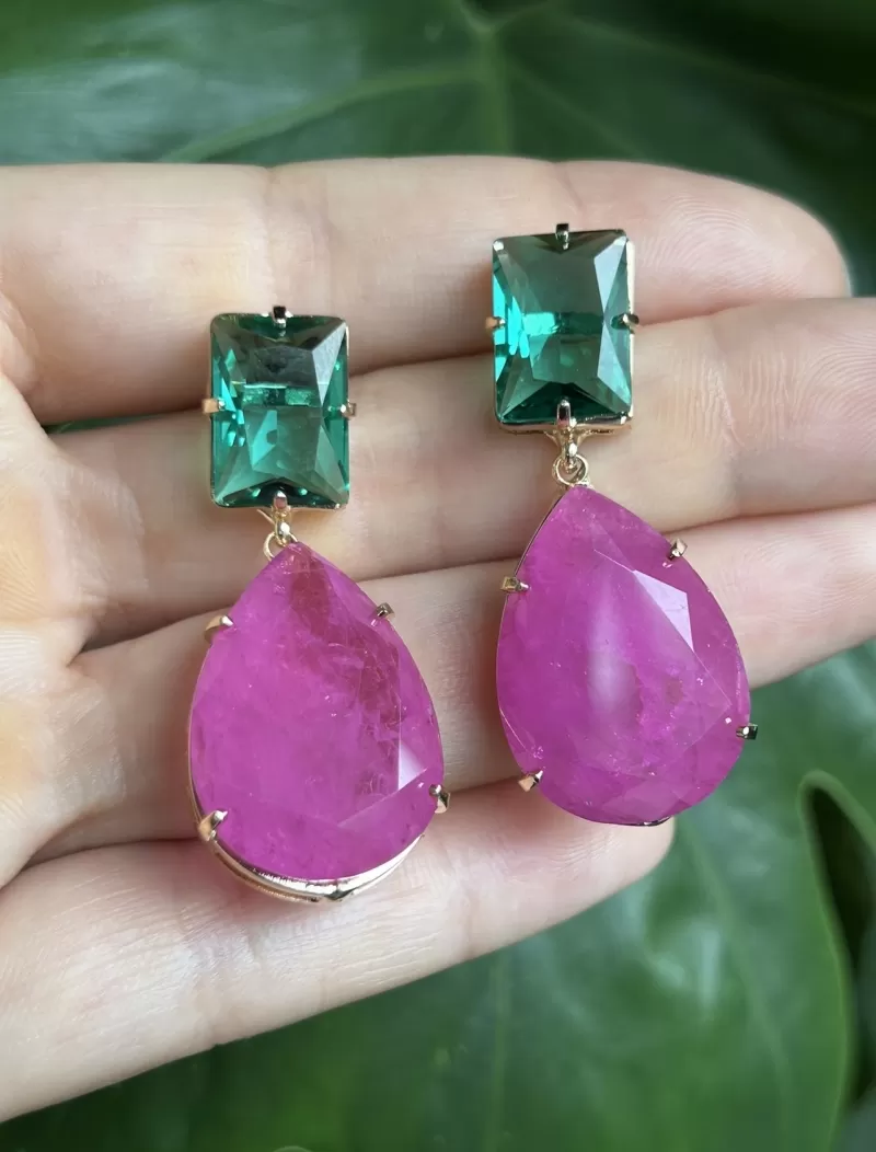 Mikabe - Festa Verde and Gota Pink Fusion Earring - MK1722 Mikabe - Festa Verde and Gota Pink Fusion Earring - MK1722