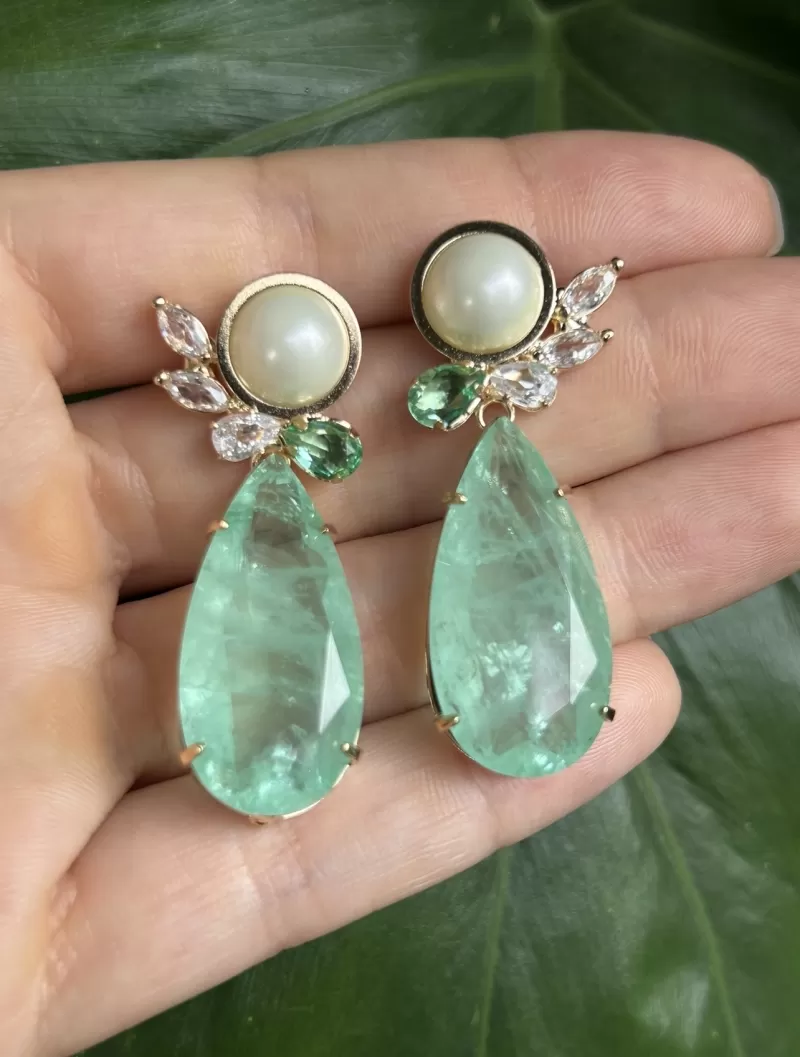 Mikabe - Pearl and Crystal Tourmaline Fusion Party Earring - MK1725 Mikabe - Pearl and Crystal Tourmaline Fusion Party Earring - MK1725
