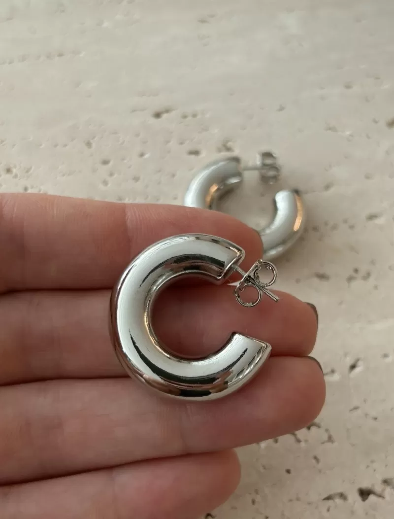 Mikabe - Earring Socks Hoop Puffer Rhodium M - MK1727
