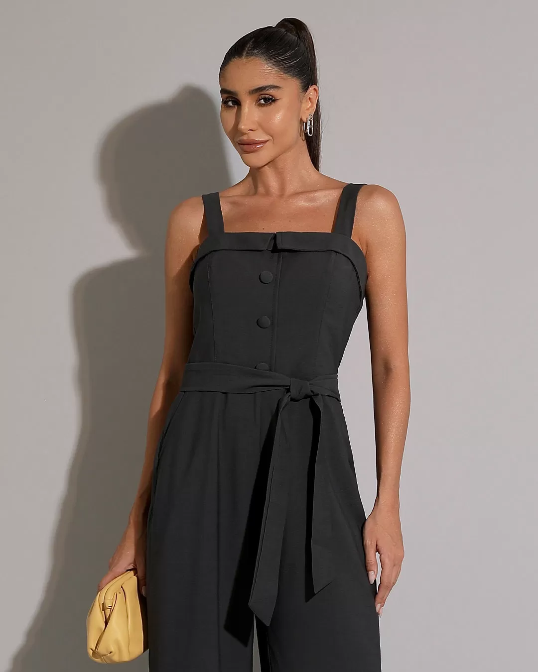 Miss Misses - Miss Misses Jumpsuit with Cross Bust Detail Lead - 54187CINZA Miss Misses - Miss Misses Jumpsuit with Cross Bust Detail Lead - 54187CINZA