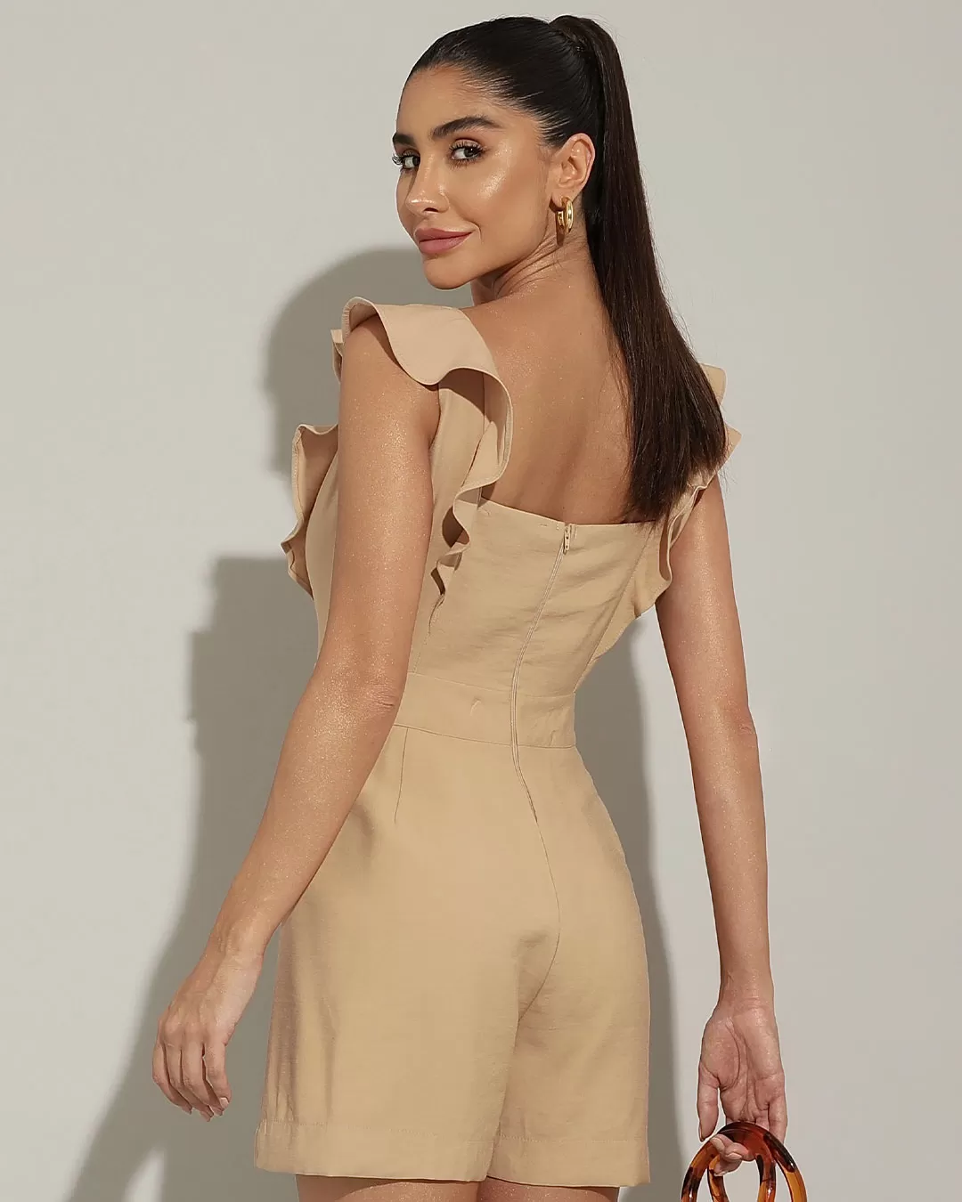 Miss Misses - Miss Misses frill Romper and Beige Metal Detail - 54186BEGE Miss Misses - Miss Misses frill Romper and Beige Metal Detail - 54186BEGE