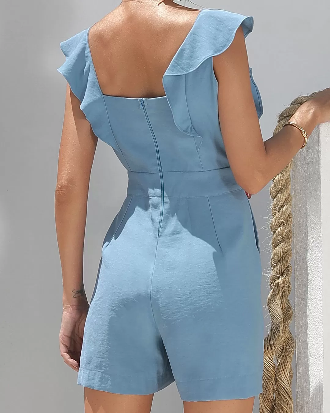 Miss Misses - Miss Misses frill Romper and Blue Metal Detail - 54186AZUL Miss Misses - Miss Misses frill Romper and Blue Metal Detail - 54186AZUL