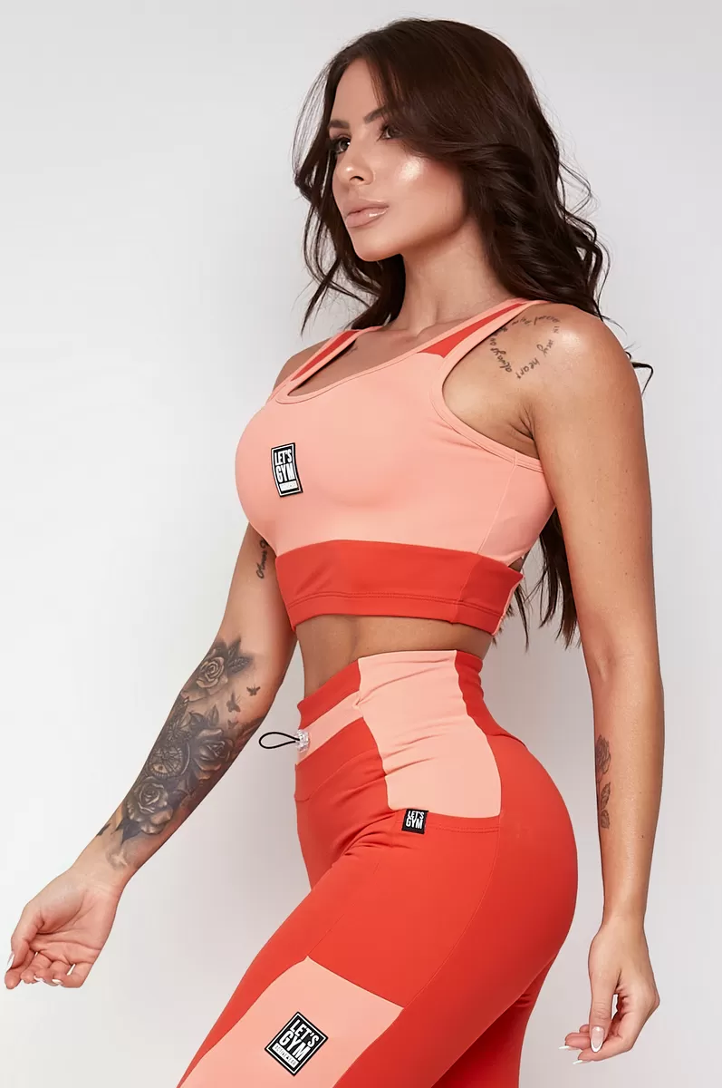 Lets Gym - Top Split Red and Coral - 2256VMCL
