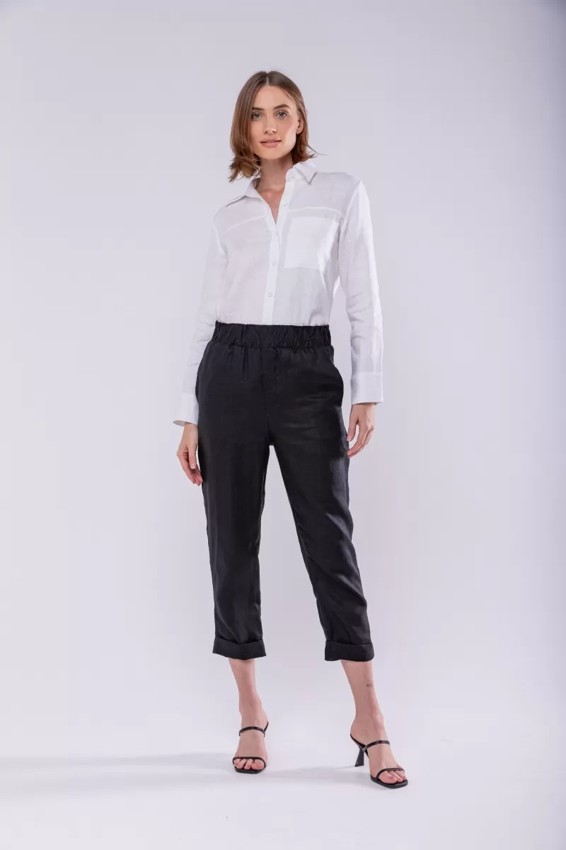 Hidrogênio - POLIANA CARROT PANTS 100% BLACK LINEN - 19886001 Hidrogênio - POLIANA CARROT PANTS 100% BLACK LINEN - 19886001