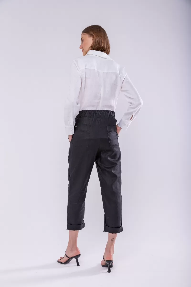 Hidrogênio - POLIANA CARROT PANTS 100% BLACK LINEN - 19886001 Hidrogênio - POLIANA CARROT PANTS 100% BLACK LINEN - 19886001