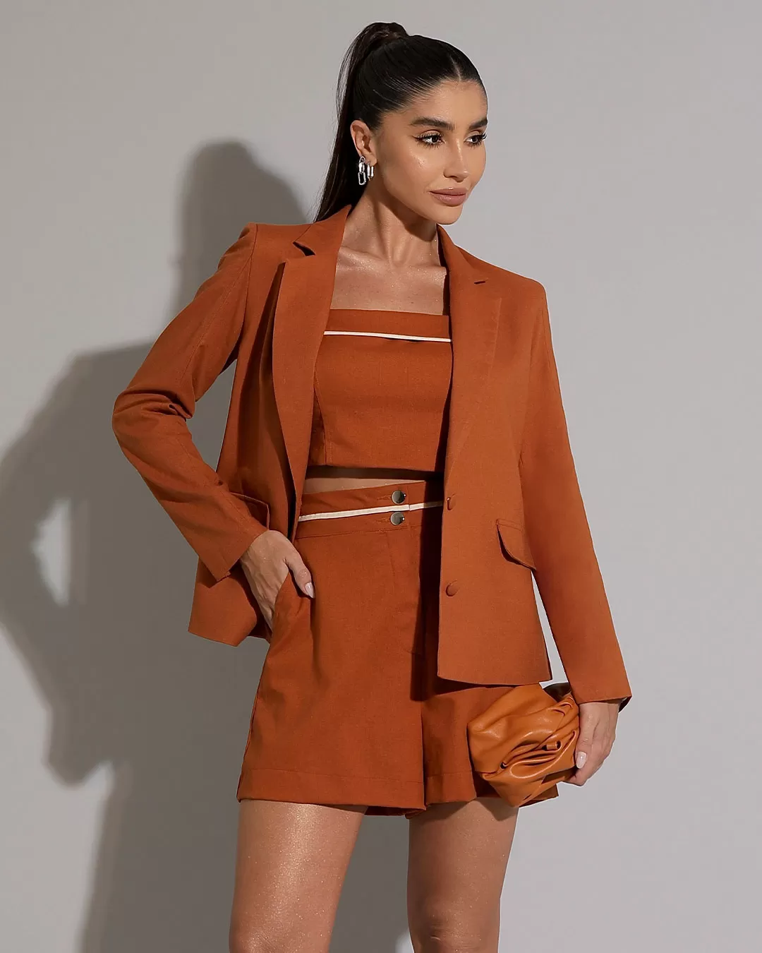 Miss Misses - Short Miss Misses Linen With Frizo Caramel Detail - 54189134 Miss Misses - Short Miss Misses Linen With Frizo Caramel Detail - 54189134