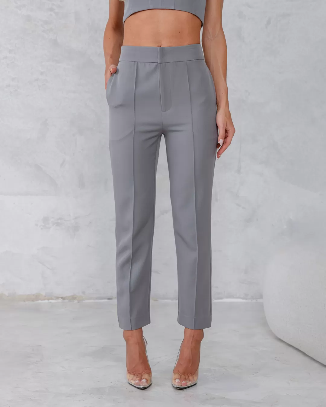 Dot Clothing - Gray Dot Clothing Pants and Cropped Set - 2240CINZA Dot Clothing - Gray Dot Clothing Pants and Cropped Set - 2240CINZA