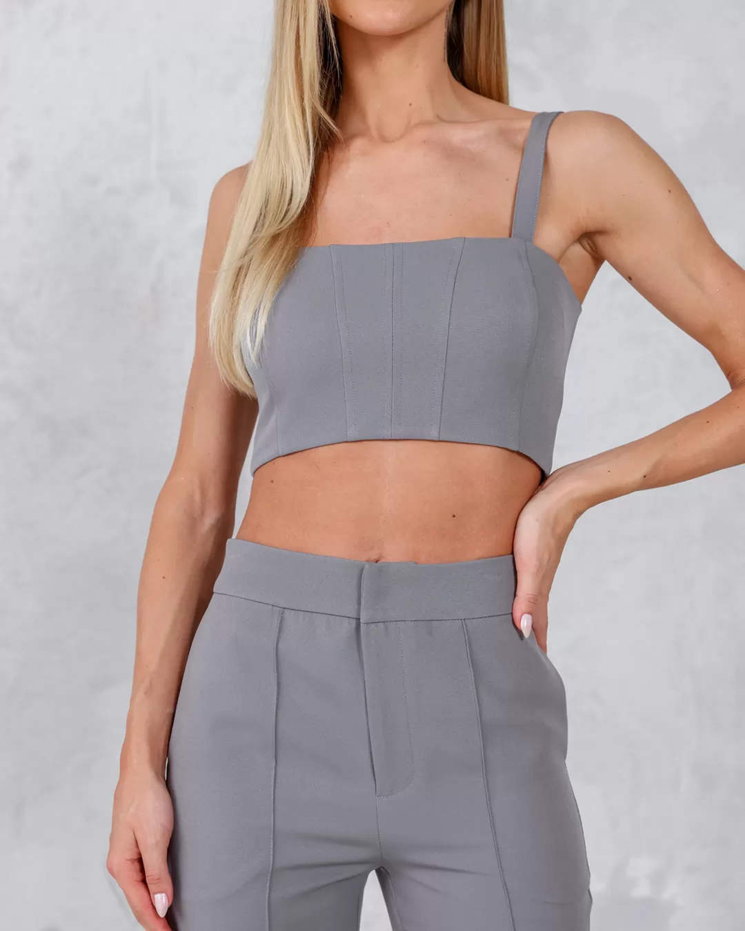 Dot Clothing - Gray Dot Clothing Pants and Cropped Set - 2240CINZA Dot Clothing - Gray Dot Clothing Pants and Cropped Set - 2240CINZA
