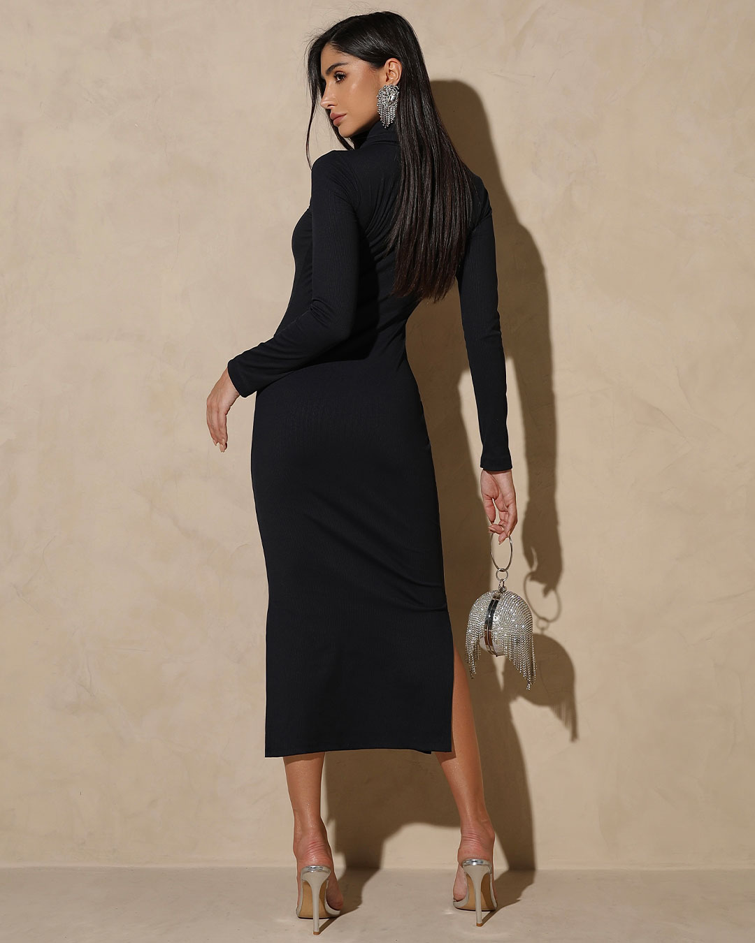 Miss Misses - Miss Misses Ribbed Dress With Side Slits Black - 54256001 Miss Misses - Miss Misses Ribbed Dress With Side Slits Black - 54256001