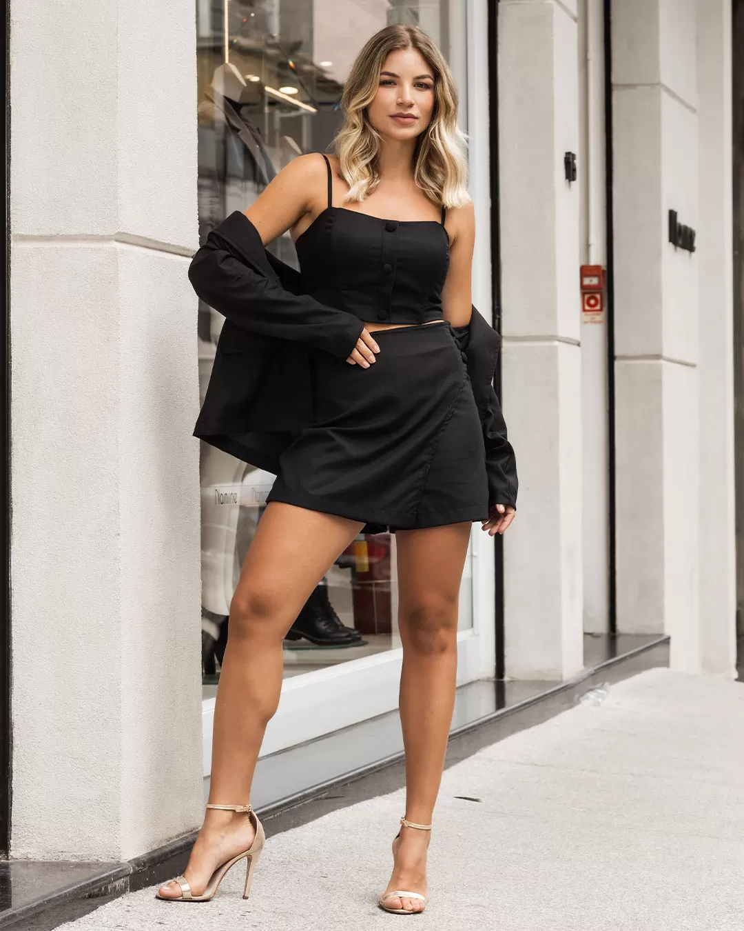 Miss Misses - Miss Misses Cropped Set and Black Linen Shorts - 54208PRETO Miss Misses - Miss Misses Cropped Set and Black Linen Shorts - 54208PRETO