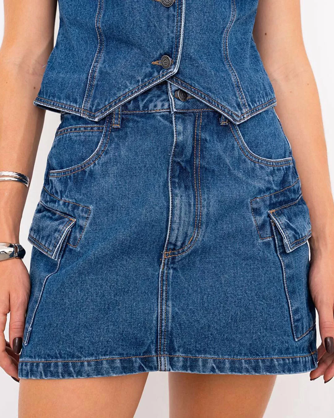 Alcance Jeans - Medium Blue Cargo Jeans Reach Skirt - 08170AZME Alcance Jeans - Medium Blue Cargo Jeans Reach Skirt - 08170AZME