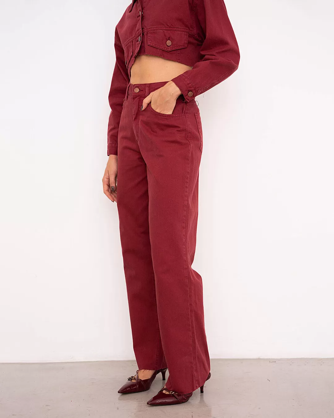 Alcance Jeans - Pants Reach Jeans Wide Leg Bordo - 08152BORDO Alcance Jeans - Pants Reach Jeans Wide Leg Bordo - 08152BORDO