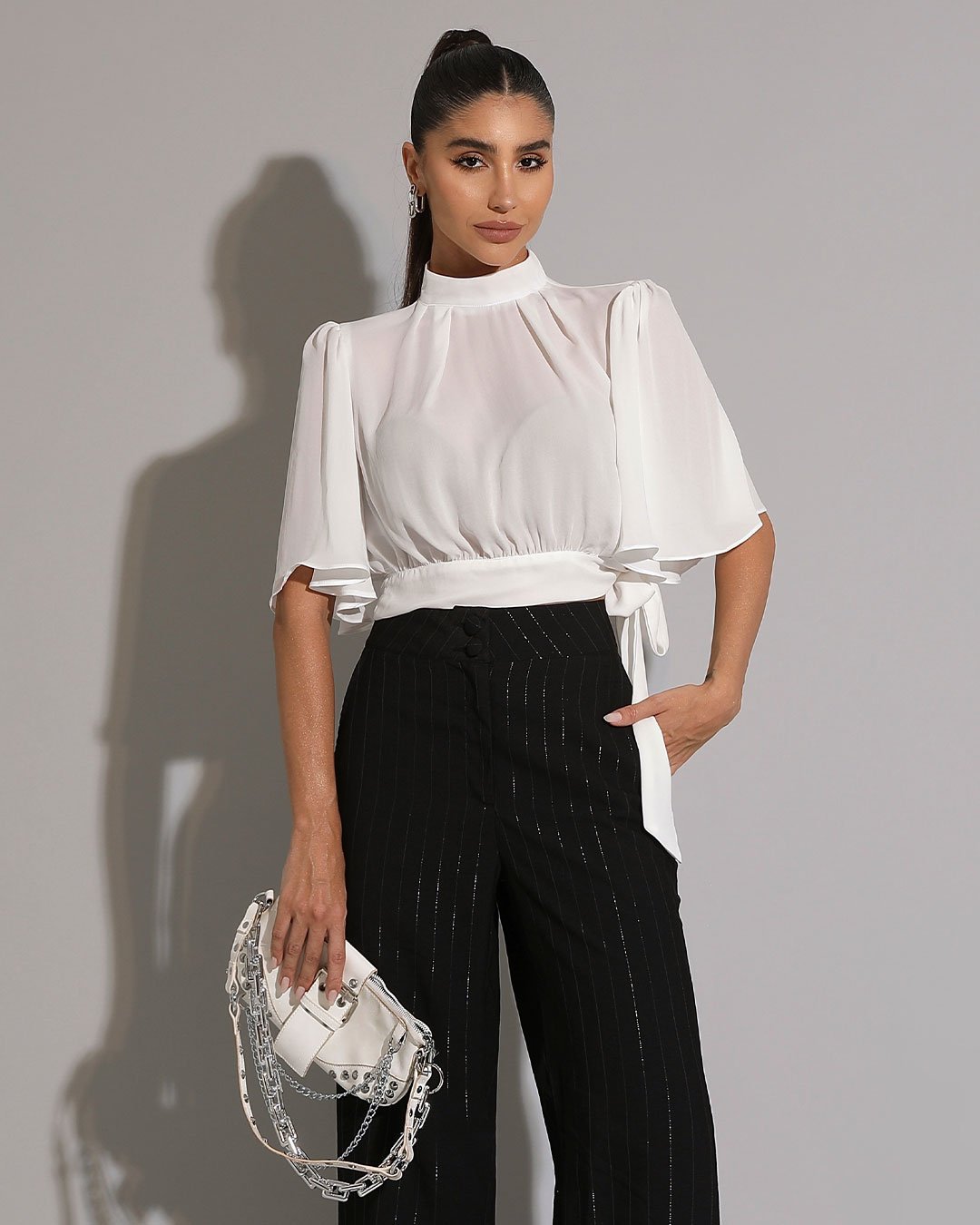 Miss Misses - Miss Misses Shirt Chiffon Sleeve Godê Tie Off White - 54225030