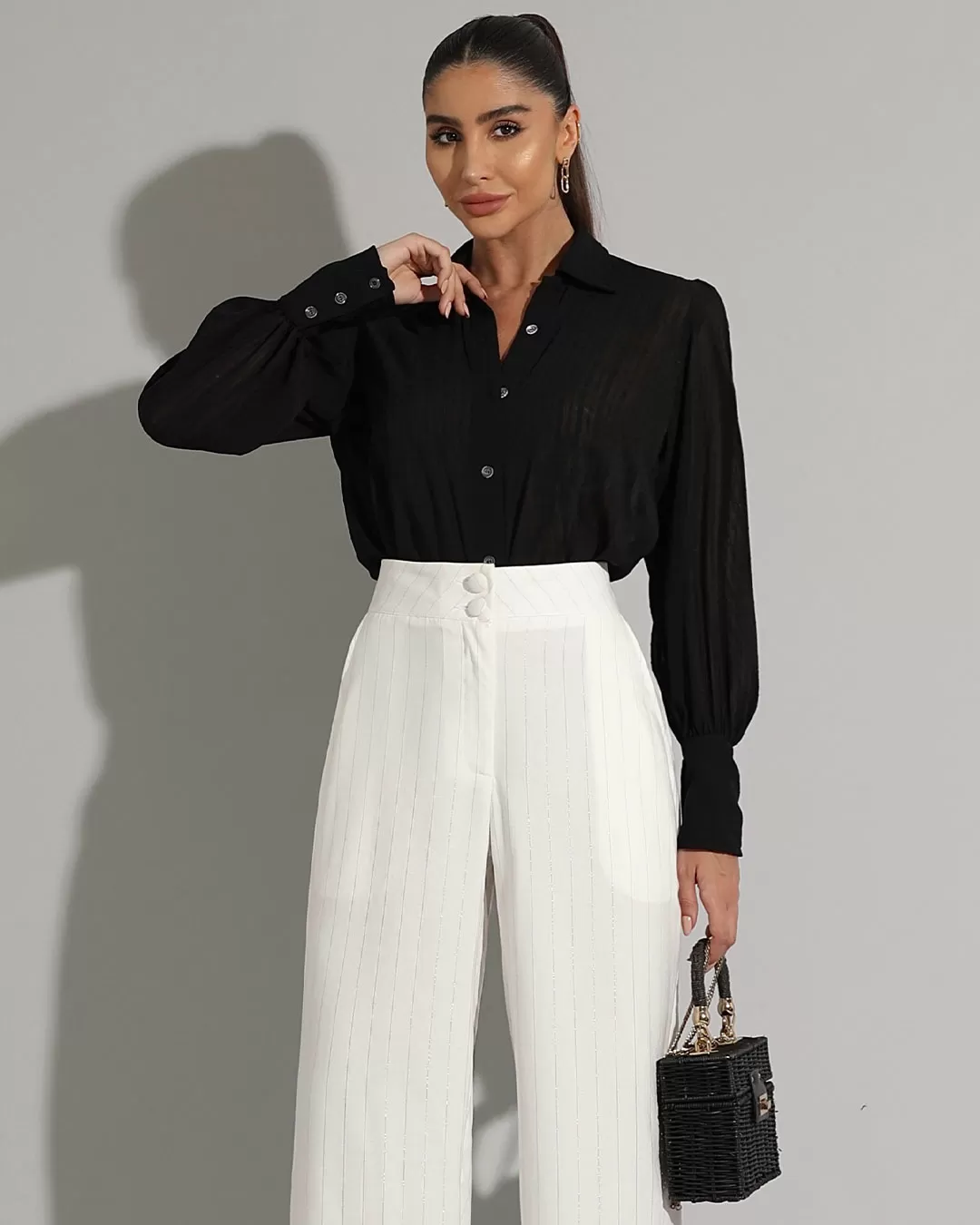 Miss Misses - Miss Misses Long Textured Chiffon Shirt Black - 54241001 Miss Misses - Miss Misses Long Textured Chiffon Shirt Black - 54241001