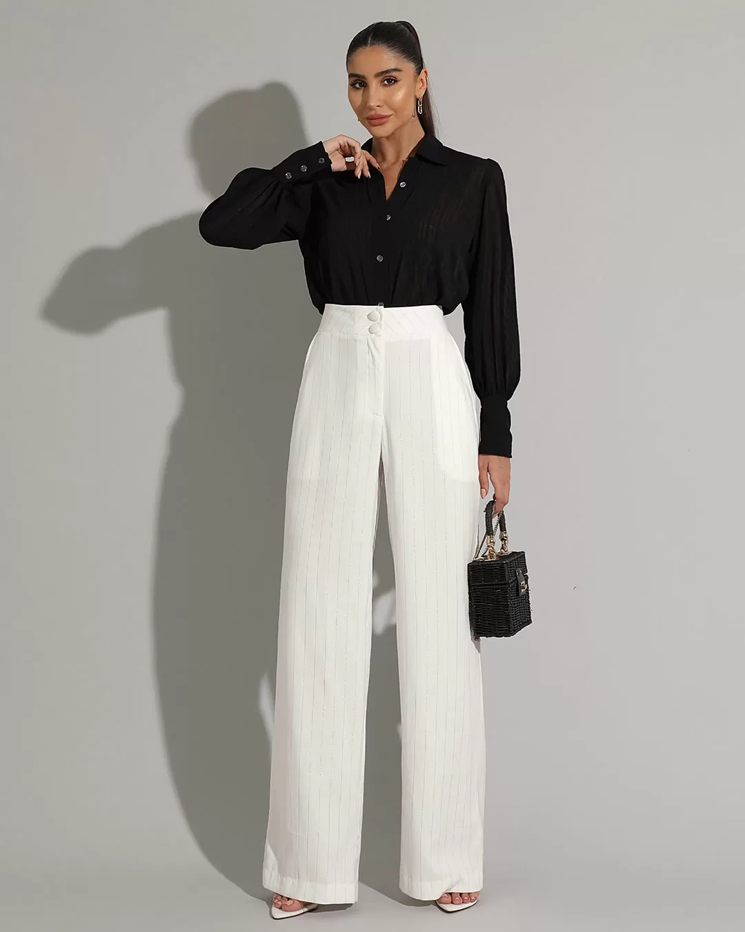Miss Misses - Miss Misses Long Textured Chiffon Shirt Black - 54241001 Miss Misses - Miss Misses Long Textured Chiffon Shirt Black - 54241001