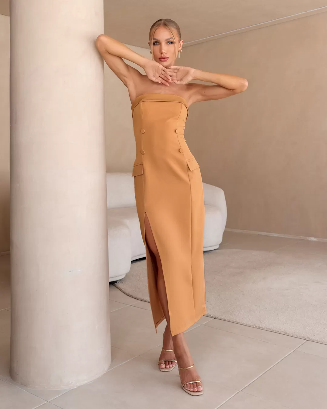 Dot Clothing - Dress Dot Clothing Midi TQC Buttons Beige - 2291BEGE Dot Clothing - Dress Dot Clothing Midi TQC Buttons Beige - 2291BEGE