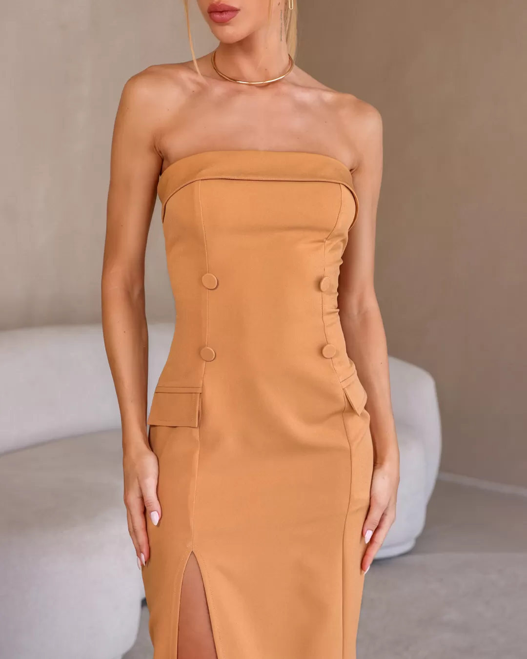 Dot Clothing - Dress Dot Clothing Midi TQC Buttons Beige - 2291BEGE Dot Clothing - Dress Dot Clothing Midi TQC Buttons Beige - 2291BEGE
