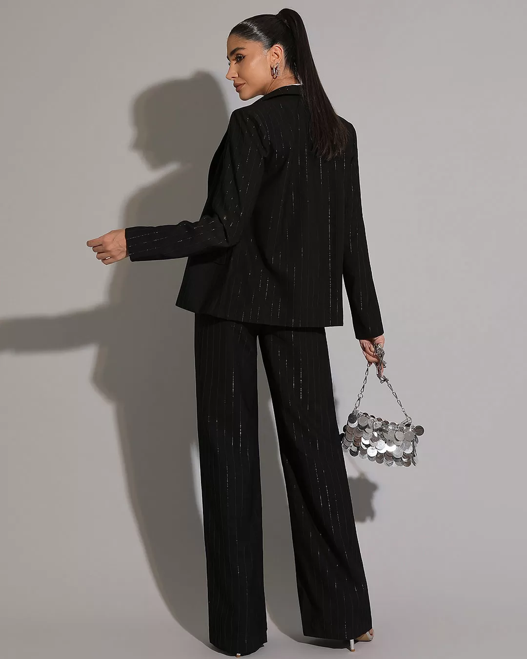 Miss Misses - Miss Misses Lurex Blazer With Shoulder Pads and Black Button - 54219PRETO Miss Misses - Miss Misses Lurex Blazer With Shoulder Pads and Black Button - 54219PRETO