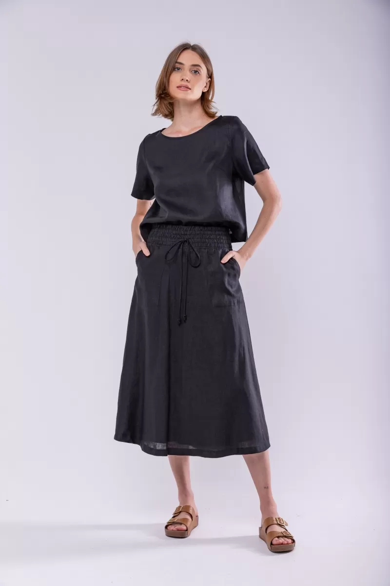 Hidrogênio - EVASE MIDI SKIRT 100% BLACK LINEN - 19800001 Hidrogênio - EVASE MIDI SKIRT 100% BLACK LINEN - 19800001