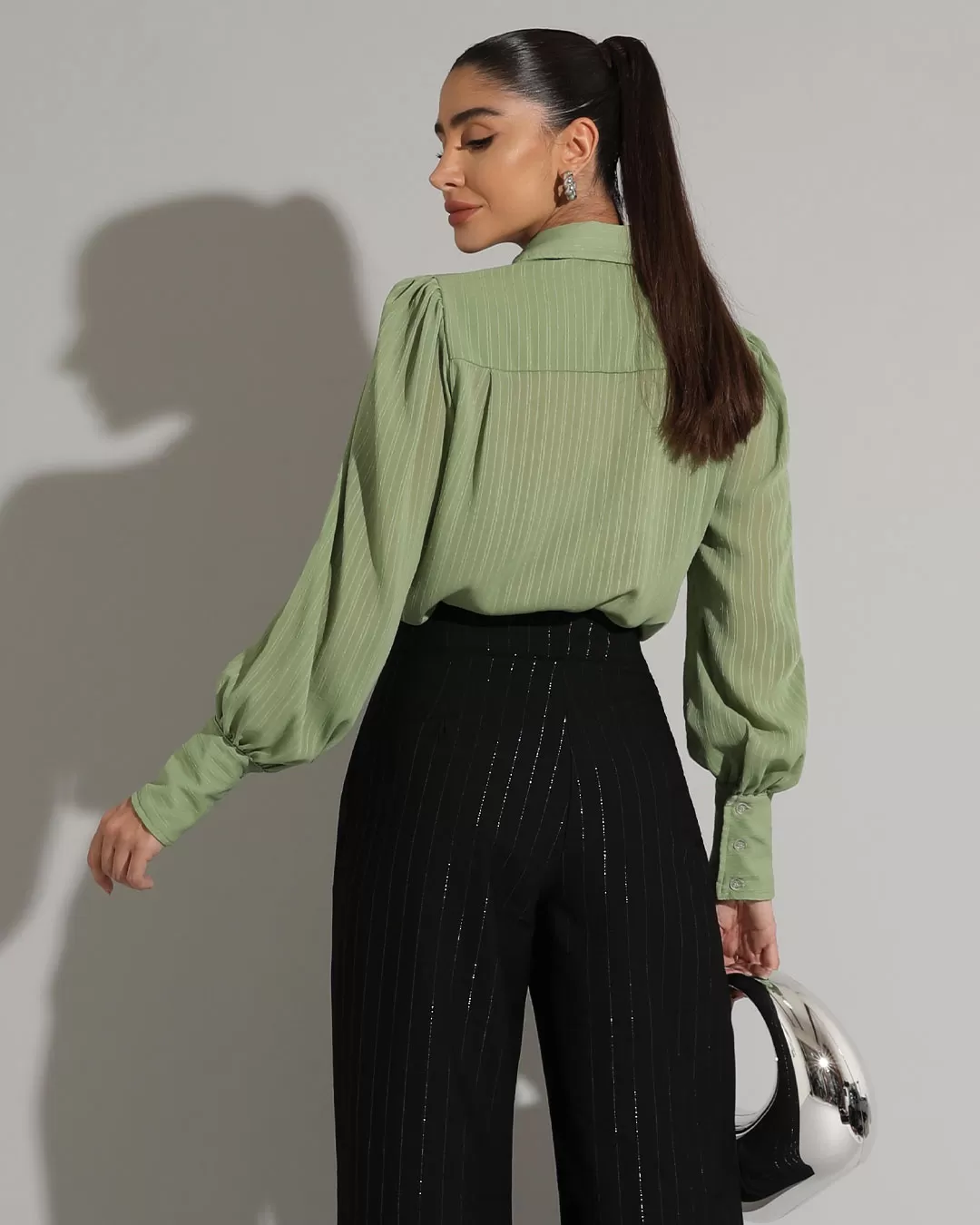 Miss Misses - Miss Misses Long Chiffon Textured Green Shirt - 54241VERDE Miss Misses - Miss Misses Long Chiffon Textured Green Shirt - 54241VERDE