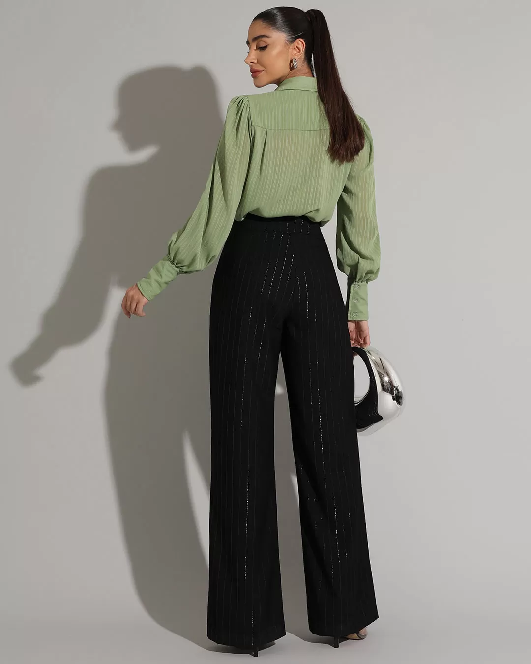 Miss Misses - Miss Misses Long Chiffon Textured Green Shirt - 54241VERDE Miss Misses - Miss Misses Long Chiffon Textured Green Shirt - 54241VERDE