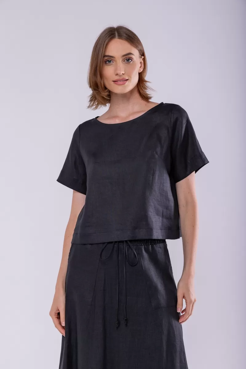 Hidrogênio - CROPPED BLOUSE 100% BLACK LINEN - 19923001 Hidrogênio - CROPPED BLOUSE 100% BLACK LINEN - 19923001
