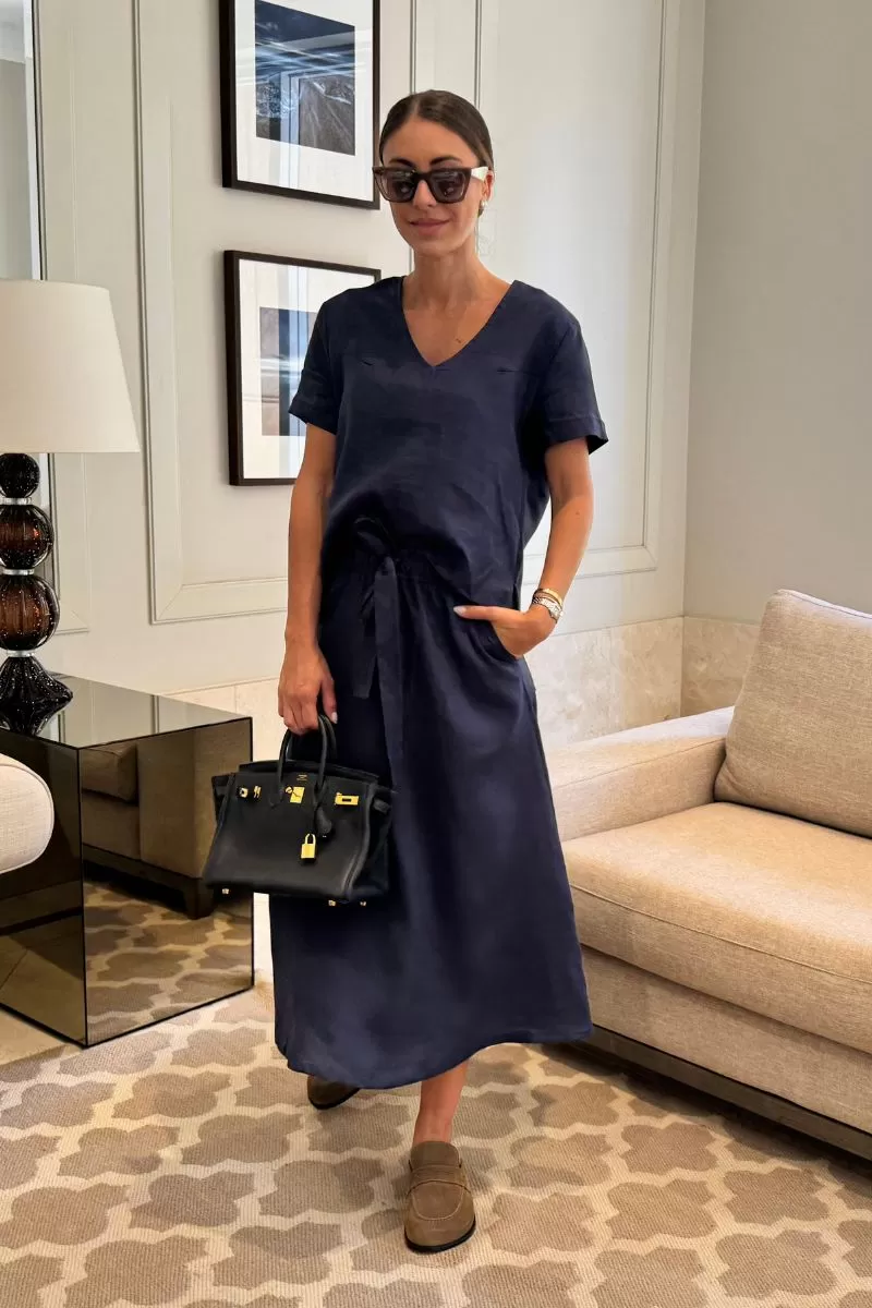 Hidrogênio - 100% NAVY LINEN EVASE MIDI SKIRT - 20020004 Hidrogênio - 100% NAVY LINEN EVASE MIDI SKIRT - 20020004