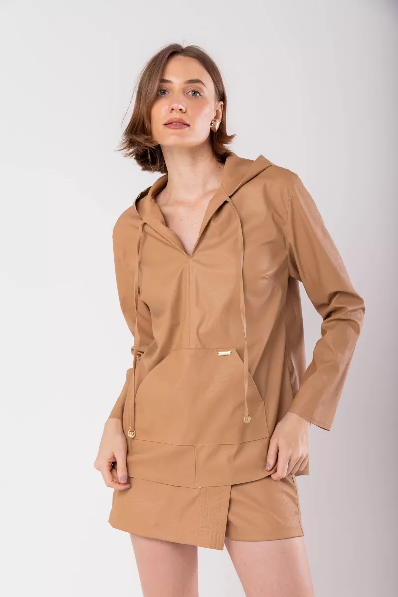 Hidrogênio - POLYURETHANE SKIRT SHORTS WITH POCKETS AND NUT BEIGE STITCHING - 19962296 Hidrogênio - POLYURETHANE SKIRT SHORTS WITH POCKETS AND NUT BEIGE STITCHING - 19962296