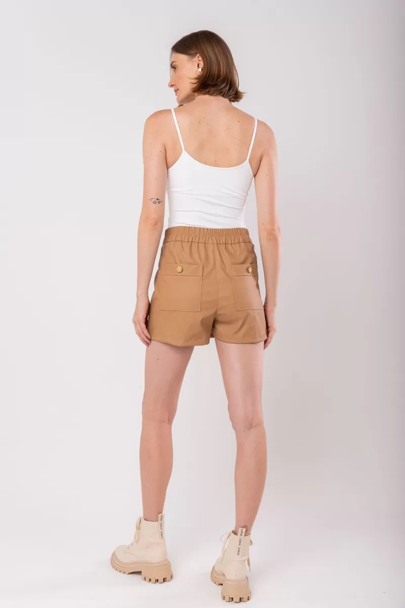 Hidrogênio - POLYURETHANE SKIRT SHORTS WITH POCKETS AND NUT BEIGE STITCHING - 19962296 Hidrogênio - POLYURETHANE SKIRT SHORTS WITH POCKETS AND NUT BEIGE STITCHING - 19962296